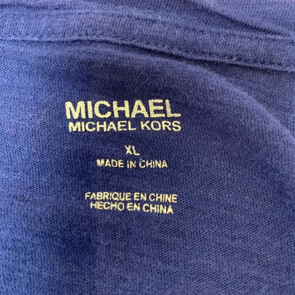 Michael Kors T-Shirt Women XL Navy Blue Excellent City Graphic Slub Knit Tee